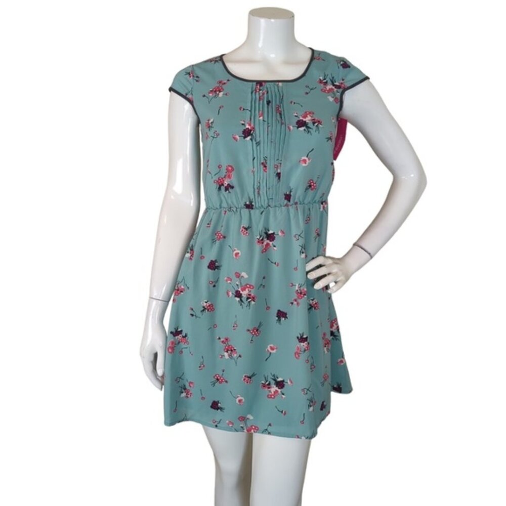 Teal Floral Sleeveless Mini Dress